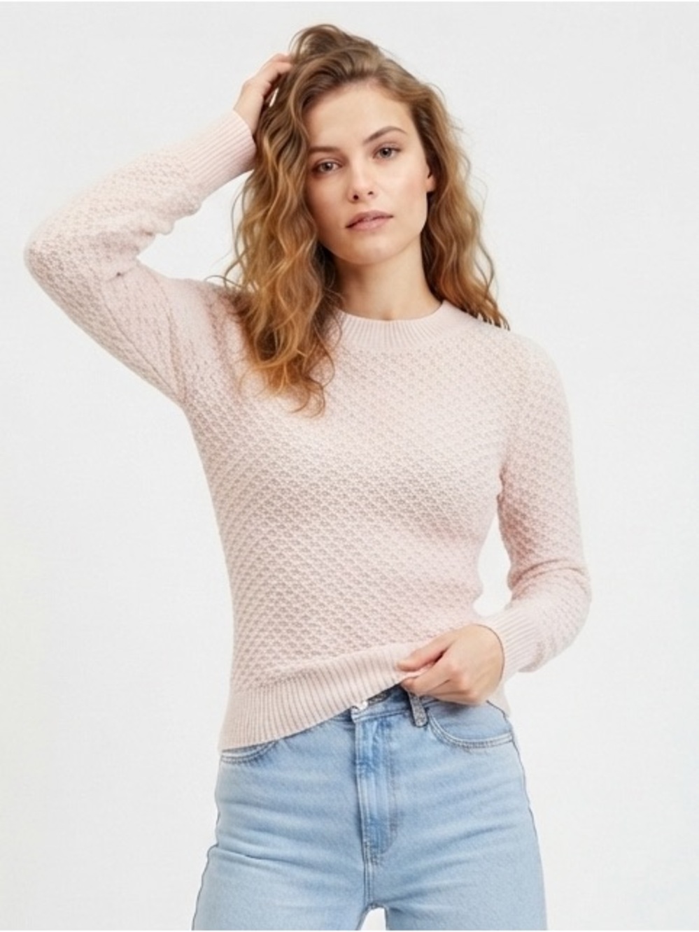 Joie Wool Cashmere Honeycomb Open Knit Top Sweater Pullover Crew Neck Pink XXS